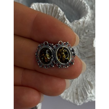 Vintage 925 Sterling Silver Amber Earrings Length 0.60 Inch