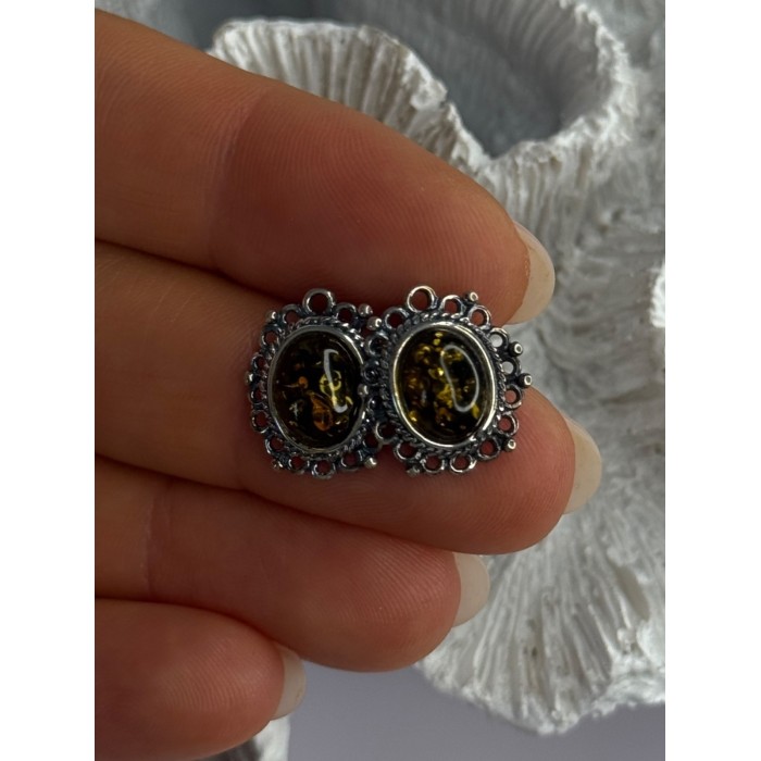 Vintage 925 Sterling Silver Amber Earrings Length 0.60 Inch