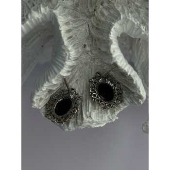 Vintage 925 Sterling Silver Amber Earrings Length 0.60 Inch