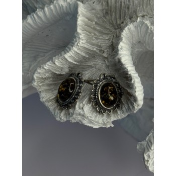 Vintage 925 Sterling Silver Amber Earrings Length 0.60 Inch