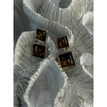 925 Sterling Silver Amber Earrings Length 0.90 Inch