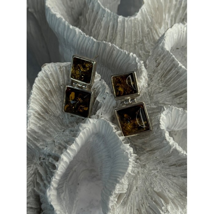 925 Sterling Silver Amber Earrings Length 0.90 Inch