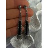 Elegant 925 Sterling Silver Onyx & Marcasite Earrings Length 2.30 Inch