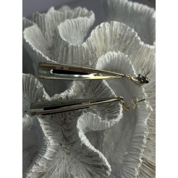 Elegant 925 Sterling Silver Onyx & Marcasite Earrings Length 2.30 Inch