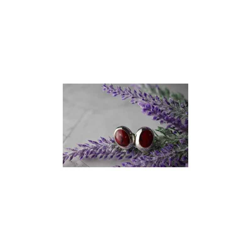 925 Sterling Silver Red Jasper Stud Earrings