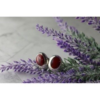 925 Sterling Silver Red Jasper Stud Earrings