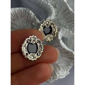 925 Sterling Silver Victorian Cameo Carved Shell Marcasite Earrings