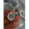 925 Sterling Silver Victorian Cameo Carved Shell Marcasite Earrings