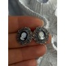 925 Sterling Silver Victorian Cameo Carved Shell Marcasite Earrings