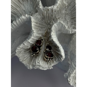 925 Sterling Silver Garnet Earrings Length 1.15 Inch