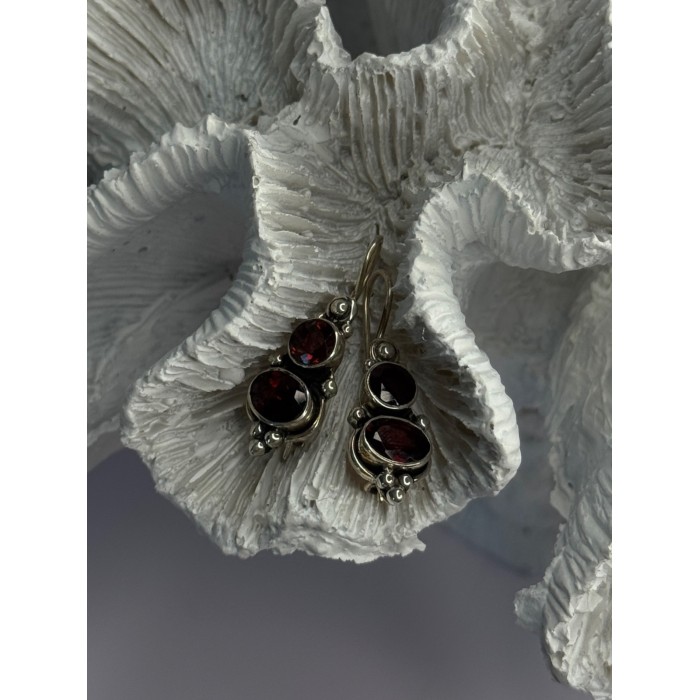 925 Sterling Silver Garnet Earrings Length 1.15 Inch