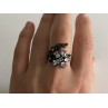 925 BLACKENED SILVER TOPAZ, GARNET, PERIDOT & OPAL RING SIZE 8