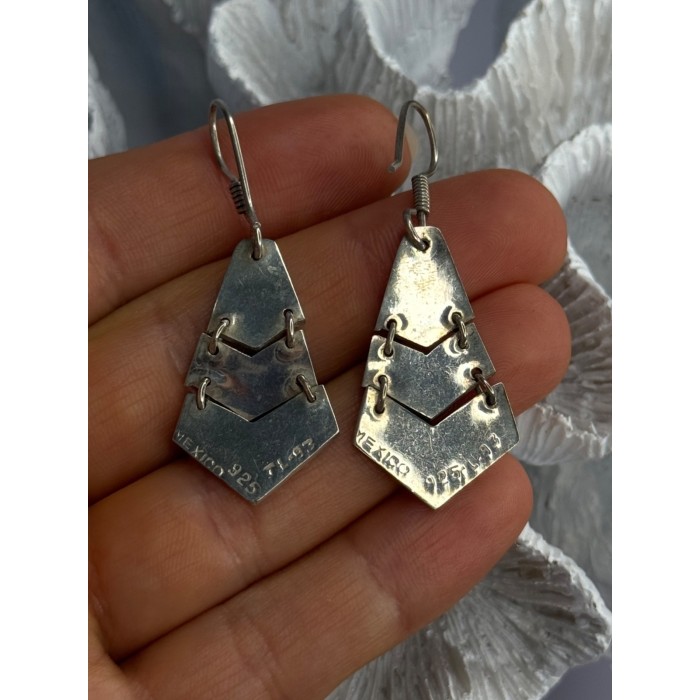 Vintage 925 Sterling Silver Onyx & Abalone Earrings Length 1.90 Inch