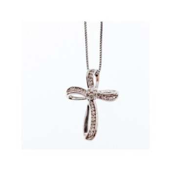 925 Sterling Silver White Topaz Chain With Cross Italy