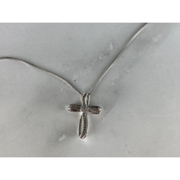 925 Sterling Silver White Topaz Chain With Cross Italy