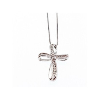925 Sterling Silver White Topaz Chain With Cross Italy
