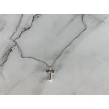 925 Sterling Silver White Topaz Chain With Cross Italy