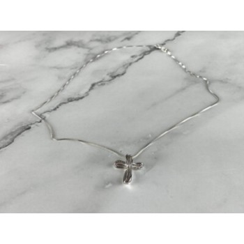 925 Sterling Silver White Topaz Chain With Cross Italy