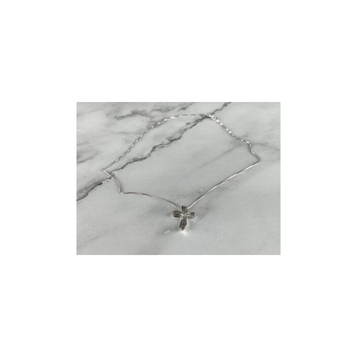 925 Sterling Silver White Topaz Chain With Cross Italy