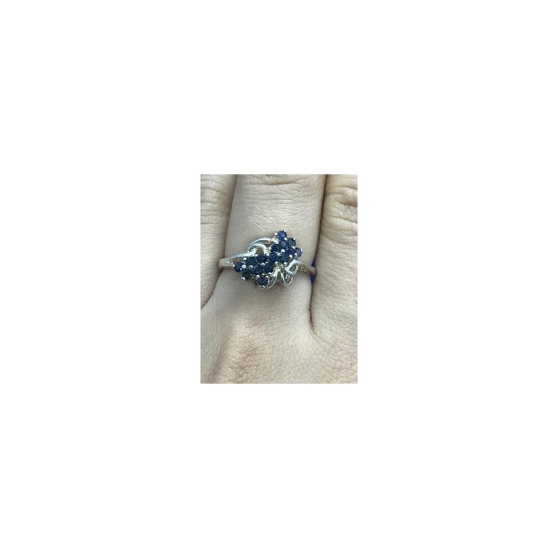 925 Sterling Silver Blue Sapphires Ring Size 8