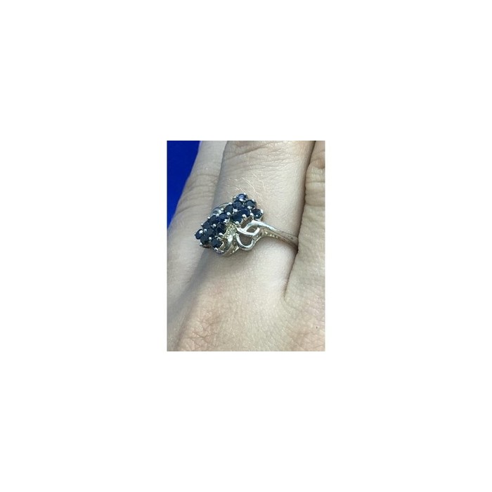 925 Sterling Silver Blue Sapphires Ring Size 8
