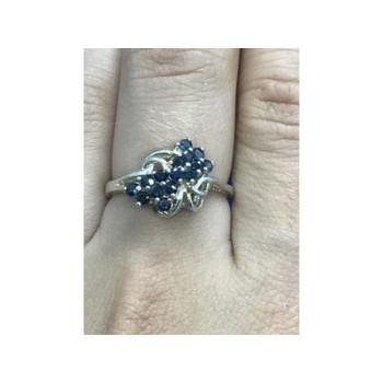 925 Sterling Silver Blue Sapphires Ring Size 8