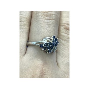925 Sterling Silver Blue Sapphires Ring Size 8