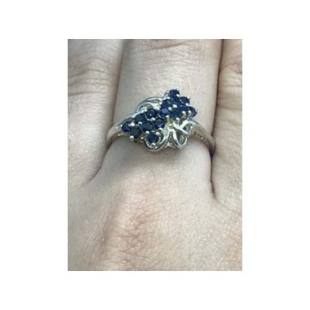 925 Sterling Silver Blue Sapphires Ring Size 8