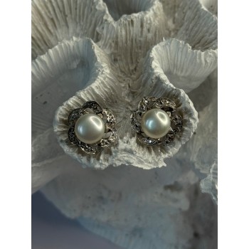 Beautiful 925 Sterling Silver Pearl Earrings Length 0.60 Inch