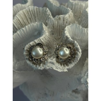 Beautiful 925 Sterling Silver Pearl Earrings Length 0.60 Inch