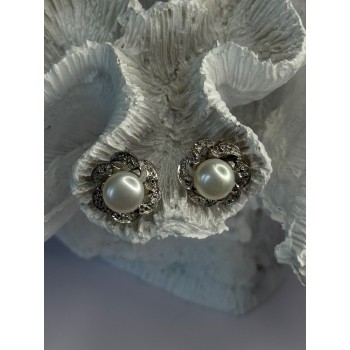 Beautiful 925 Sterling Silver Pearl Earrings Length 0.60 Inch