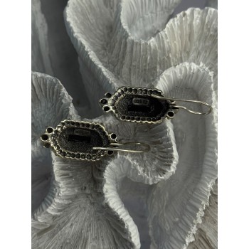 Vintage 925 Sterling Silver Onyx Earrings Length 1.50 Inch