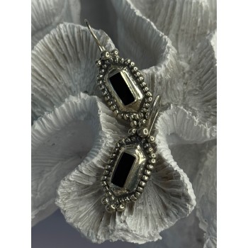 Vintage 925 Sterling Silver Onyx Earrings Length 1.50 Inch