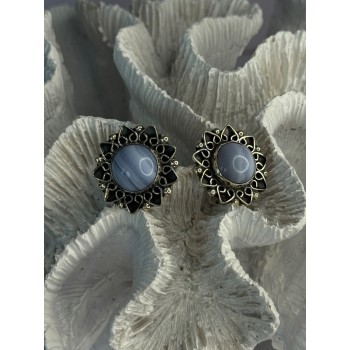925 Sterling Silver Blue Agate Sun Earrings Length 0.90 Inch