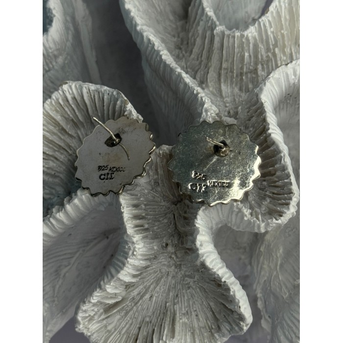 925 Sterling Silver Blue Agate Sun Earrings Length 0.90 Inch