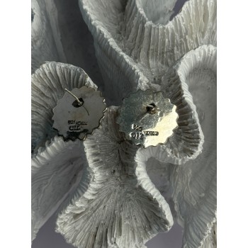 925 Sterling Silver Blue Agate Sun Earrings Length 0.90 Inch