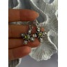 925 Sterling Silver Green Amber & Pearl Cross Earrings Length 1.50 Inch