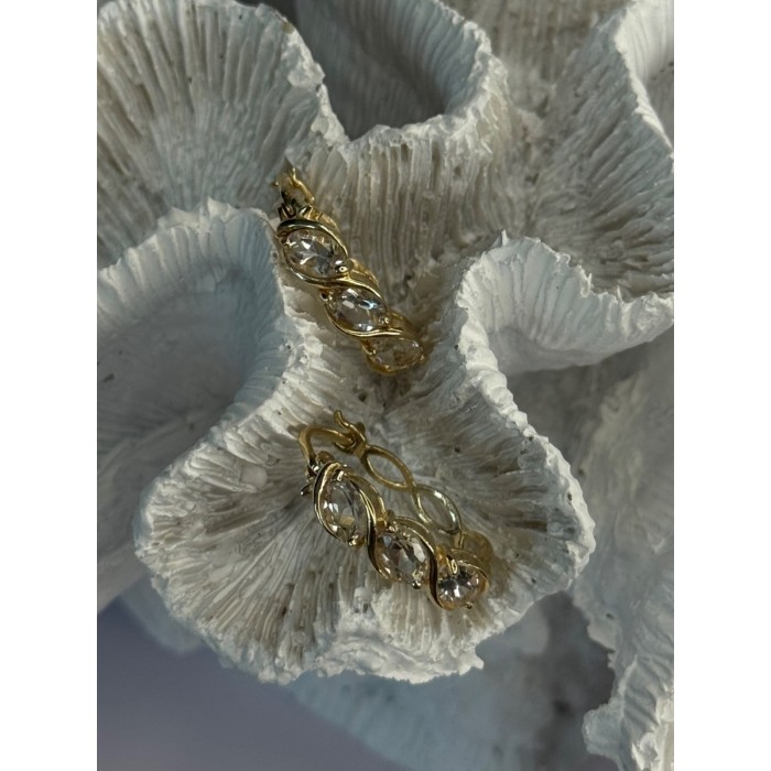 925 Sterling Silver Gold Plated White Topaz Earrings Length 0.90 Inch