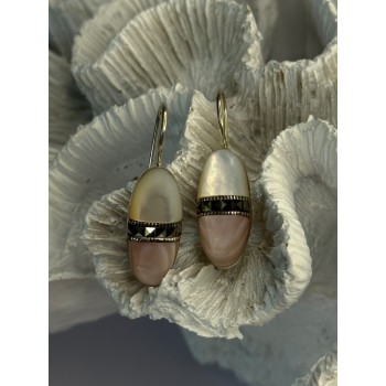 925 Sterling Silver Abalone & Marcasite Earrings Length 1.25 Inch