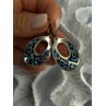 Vintage 925 Sterling Silver Onyx & Turquoise Earrings Length 1.90 Inch