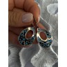 Vintage 925 Sterling Silver Onyx & Turquoise Earrings Length 1.90 Inch