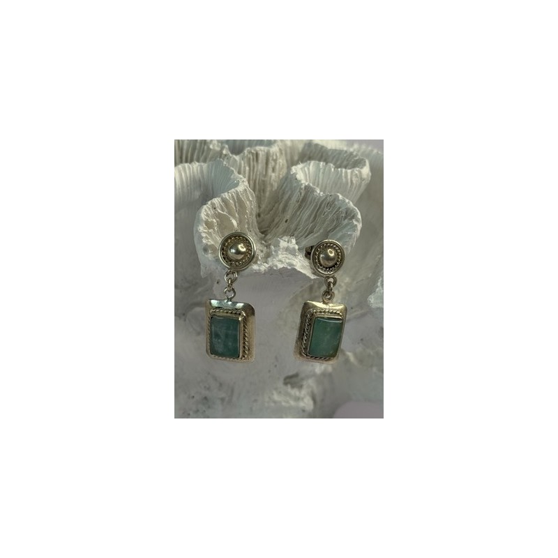 Vintage Beautiful 925 Sterling Silver Jade Earrings Length 1.20 Inch