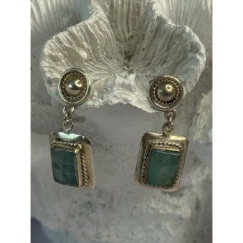Vintage Beautiful 925 Sterling Silver Jade Earrings Length 1.20 Inch