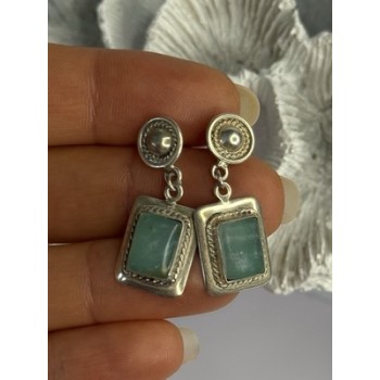 Vintage Beautiful 925 Sterling Silver Jade Earrings Length 1.20 Inch