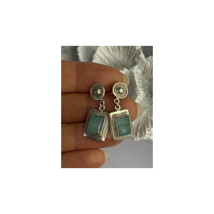 Vintage Beautiful 925 Sterling Silver Jade Earrings Length 1.20 Inch