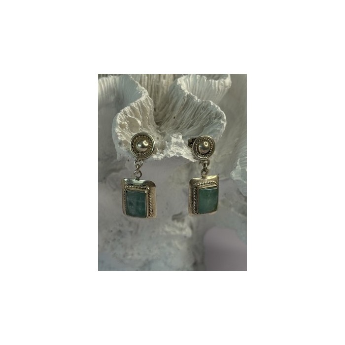 Vintage Beautiful 925 Sterling Silver Jade Earrings Length 1.20 Inch