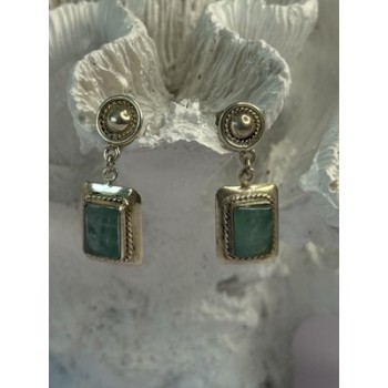 Vintage Beautiful 925 Sterling Silver Jade Earrings Length 1.20 Inch