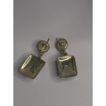 Vintage Beautiful 925 Sterling Silver Jade Earrings Length 1.20 Inch