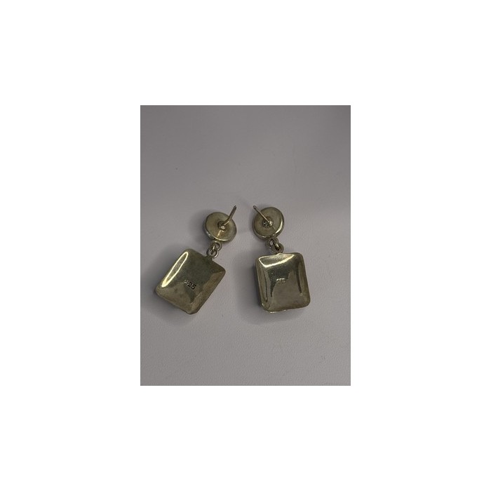 Vintage Beautiful 925 Sterling Silver Jade Earrings Length 1.20 Inch