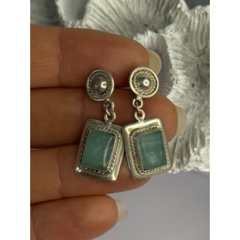 Vintage Beautiful 925 Sterling Silver Jade Earrings Length 1.20 Inch